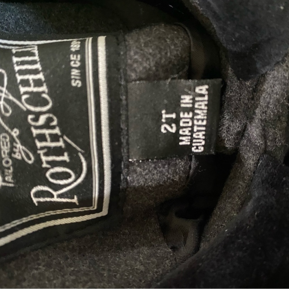 Rothschild Gray Faux Wool Black Velvet Trim Back Bow Adorable Peacoat 2T - Picture 15 of 16